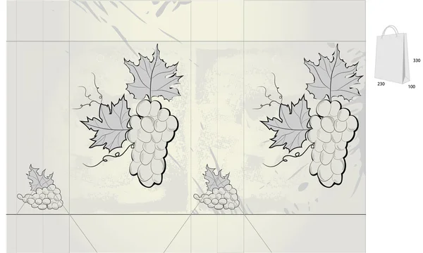 レトロ様式のブドウとギフトバッグ — ストックベクタ
