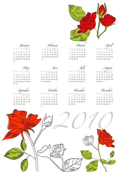Calendrier décoratif avec des roses — Image vectorielle