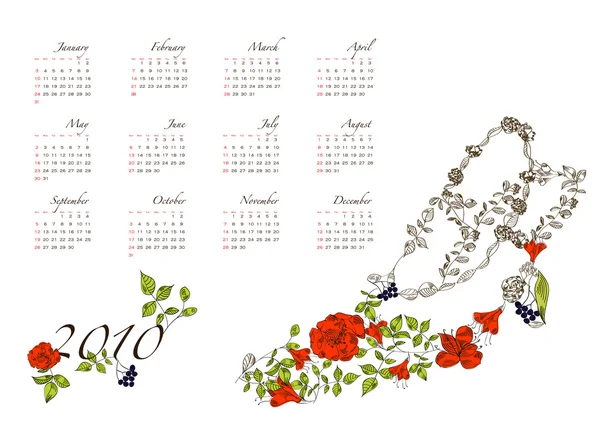 Calendario con zapato estilizado floral . — Vector de stock