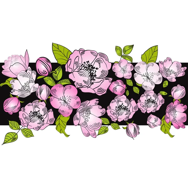 花の境界線で装飾的なカード — ストックベクタ