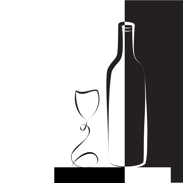 Bardak şarap ve şarap şişe — Stok Vektör