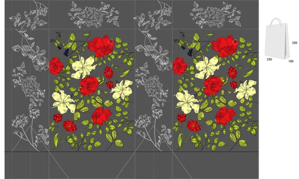 Sac décoratif avec motif floral — Image vectorielle