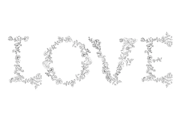 Florale Schrift. Buchstaben Liebe — Stockvektor