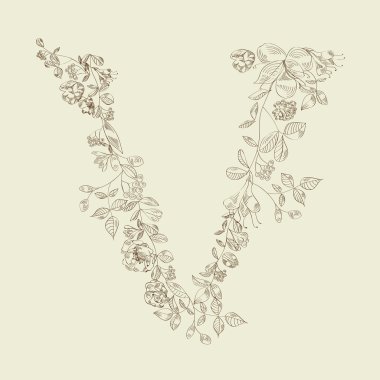 Floral font. Letter V clipart