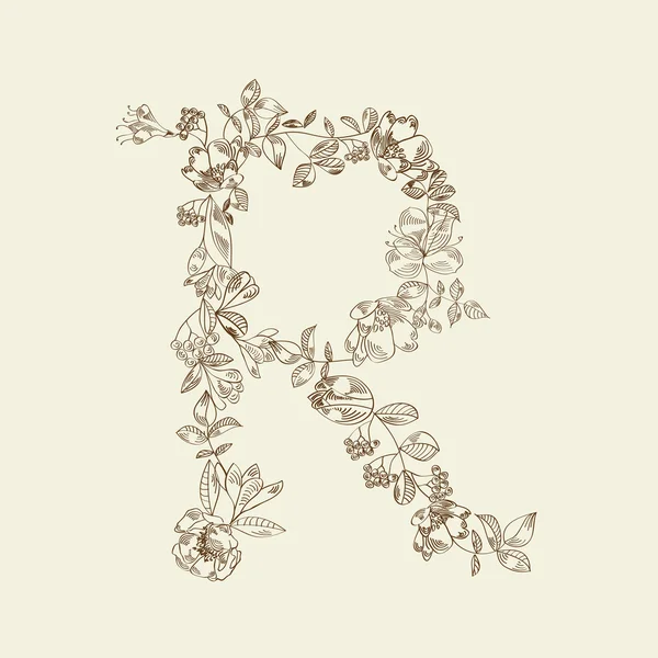 Floral font. Letter R — Stock Vector