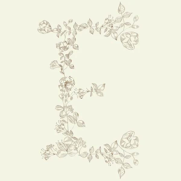 Floral lettertype. brief e — Stockvector