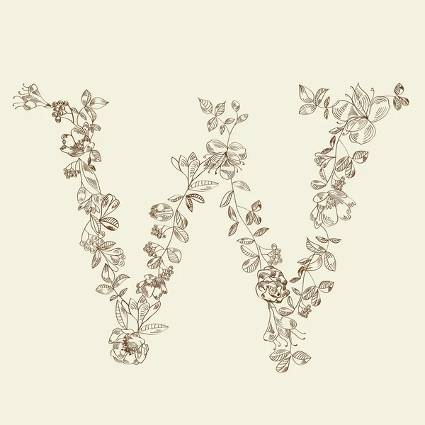 Floral font. Letter W — Stock Vector