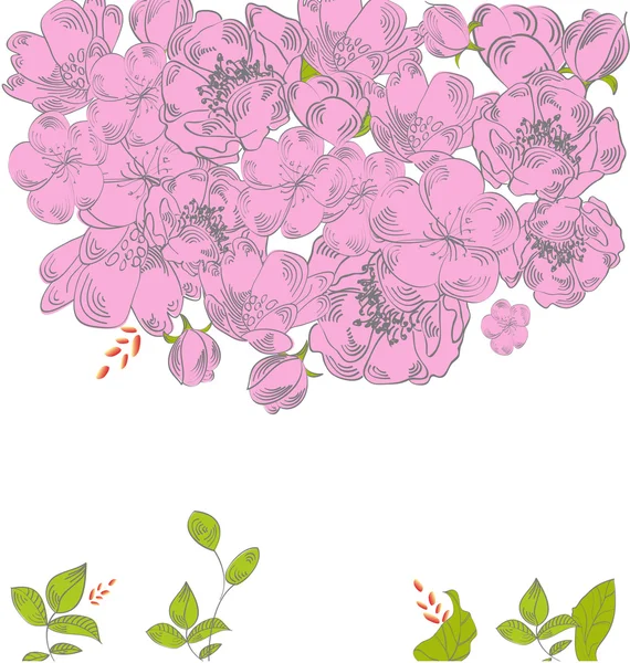 Ευχετήρια κάρτα με ροζ λουλούδια — Διανυσματικό Αρχείο