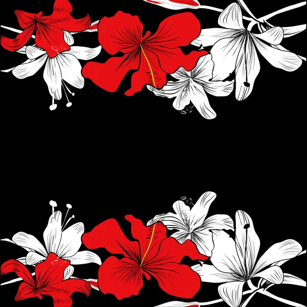 Hibiskus und Lilienrahmen — Stockvektor