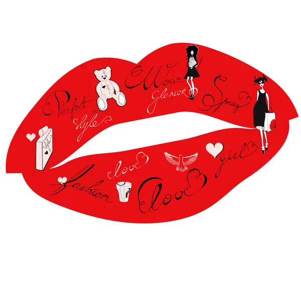 Lábios com ornamento de moda —  Vetores de Stock