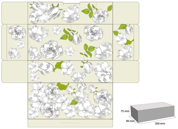 Modèle de boîte cadeau avec des fleurs — Image vectorielle