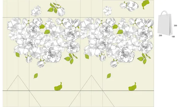 Template for shopping bag with flowers — ストックベクタ