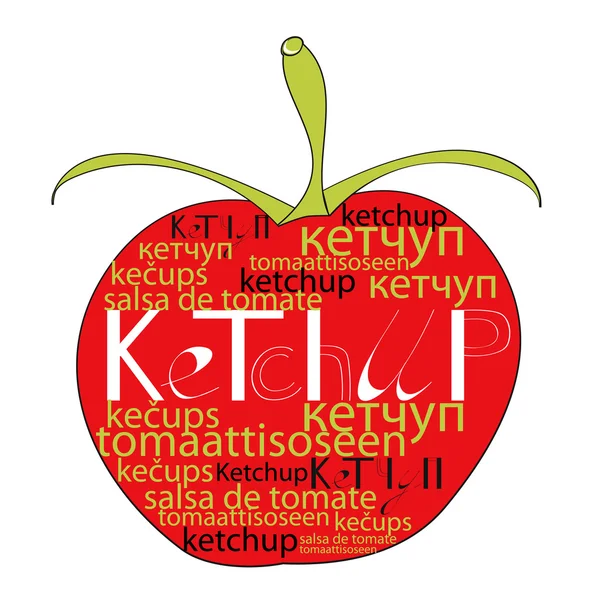 Červené rajče s slovo kečup — Stockový vektor