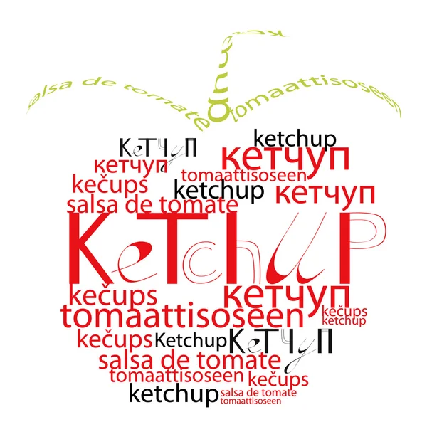 Decoratieve tomaat met woord ketchup — Stockvector