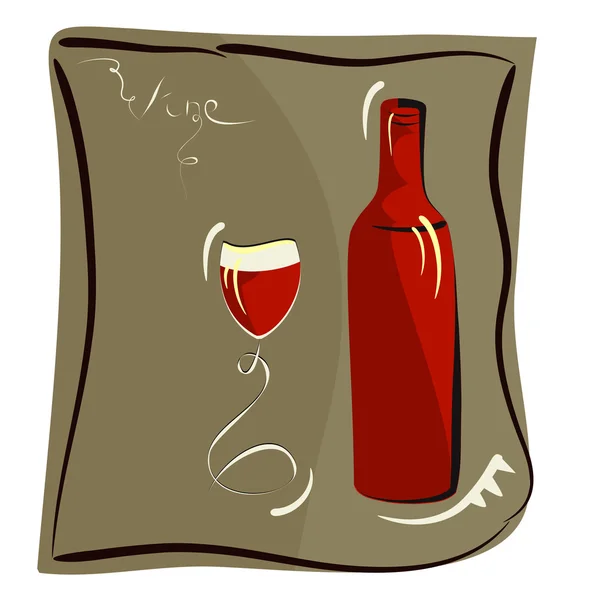 Glas vin och en flaska vin — Stock vektor