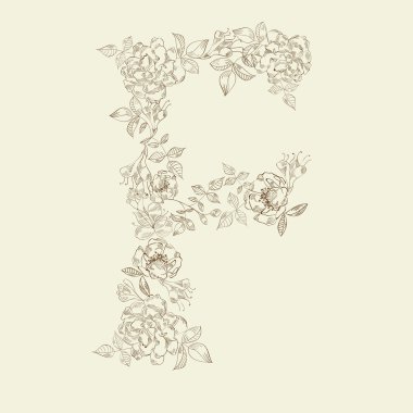 Floral font. Letter F clipart