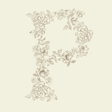 Floral font. Letter P clipart