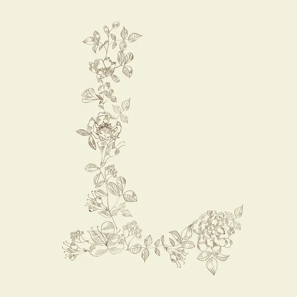 Floral lettertype. alfabet l — Stockvector