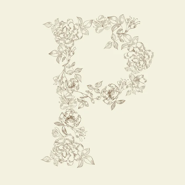 Blommig teckensnitt. bokstaven p — Stock vektor