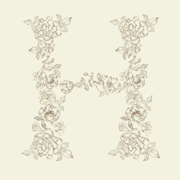 Floral font. Letter H — Stock Vector