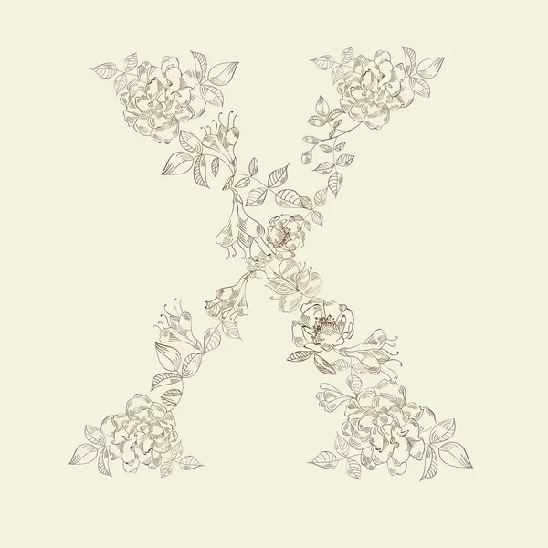 Floral γραμματοσειρά. γράμμα x — Διανυσματικό Αρχείο