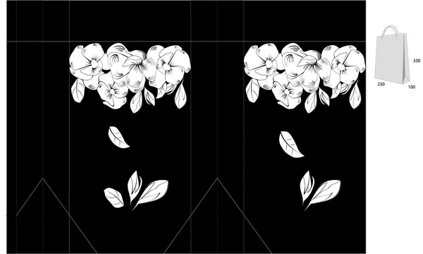 花飾り付きバッグ用のテンプレート — ストックベクタ