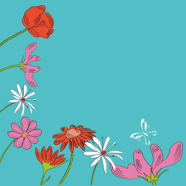 蓝色装饰背景与花 — 图库矢量图片