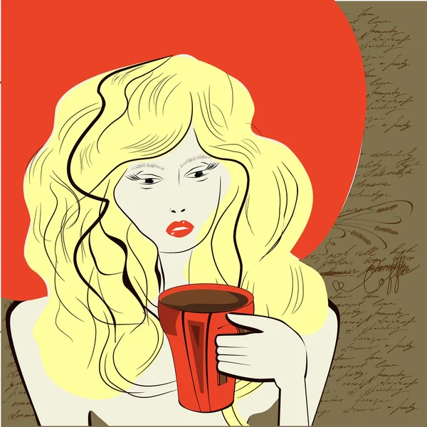一个年轻的女人喝一杯咖啡 — 图库矢量图片