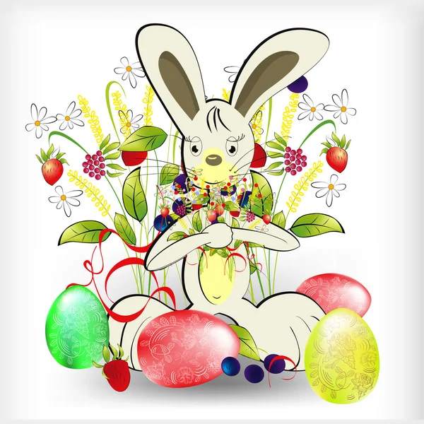 有复活节彩蛋的兔子 — 图库矢量图片