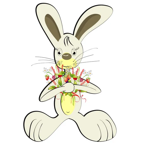 Кролик с лесными цветами — стоковый вектор