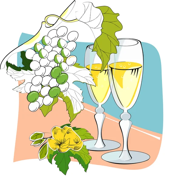 Bicchieri di vino e uva — Vettoriale Stock