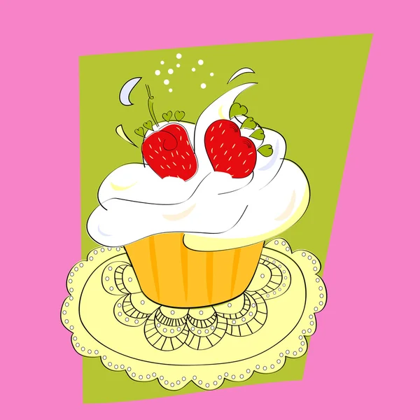 いちごのカップケーキ — ストックベクタ