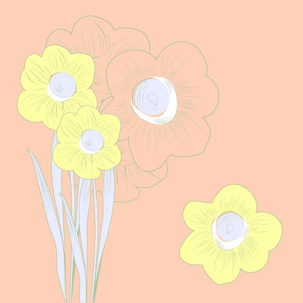 Růžové pozadí s květy, Narcis — Stockový vektor