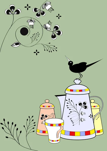 Plats décoratifs avec oiseau — Image vectorielle