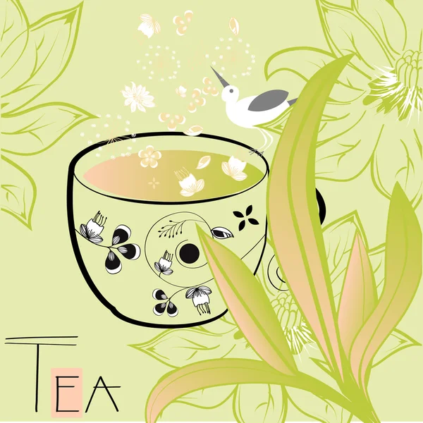 Floral achtergrond met een kopje thee — Stockvector