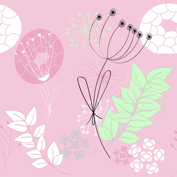 Ροζ χωρίς ραφή μοτίβο με λουλούδια — Διανυσματικό Αρχείο