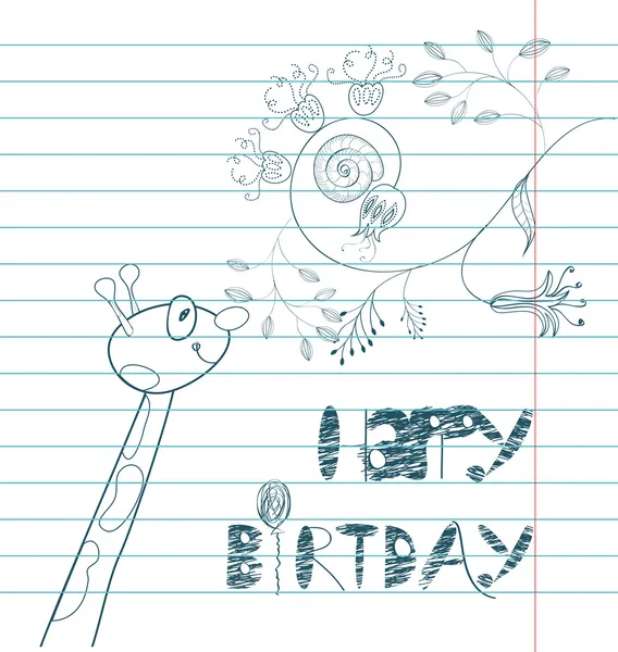 Inscripción feliz cumpleaños con jirafa — Archivo Imágenes Vectoriales