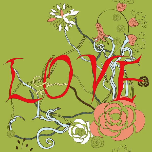Inskrift kärlek med blommig element — Stock vektor