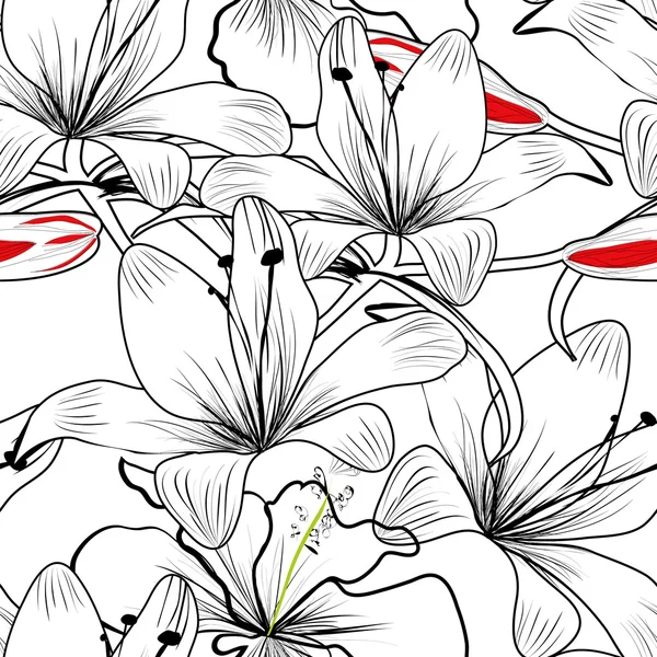 白いユリの花とのシームレスなパターン — ストックベクタ