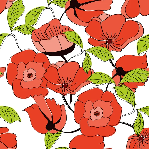 Hladký vzor s červenými květy — Stockový vektor