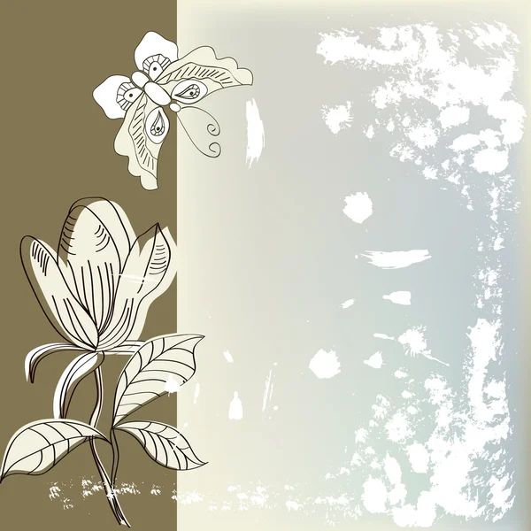 Cartão vintage com flor e borboleta — Vetor de Stock