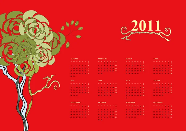 Calendrier coloré pour 2011 avec arbre — Image vectorielle