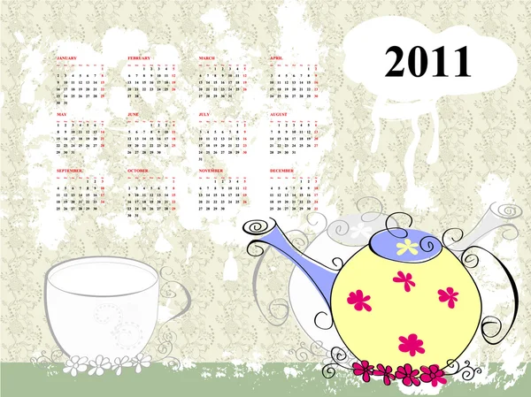 Calendário para 2011 com bule de chá —  Vetores de Stock