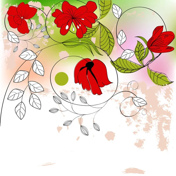 Piros virágok színes háttérrel — Stock Vector