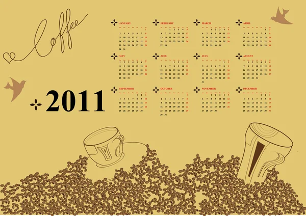 与咖啡的 2011 年日历 — 图库矢量图片