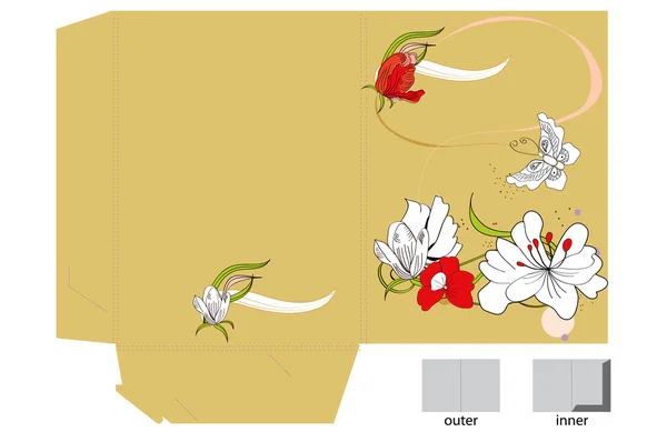Πρότυπο για το φάκελο με ανοιξιάτικα λουλούδια — Διανυσματικό Αρχείο