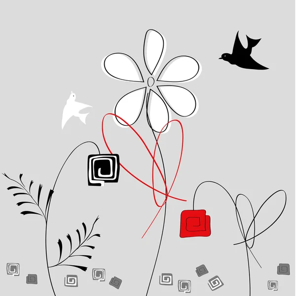 鳥と抽象的な花 — ストックベクタ