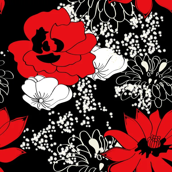 Naadloos patroon met rode bloemen — Stockvector