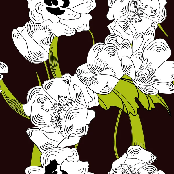 Motif sans couture avec des fleurs blanches — Image vectorielle