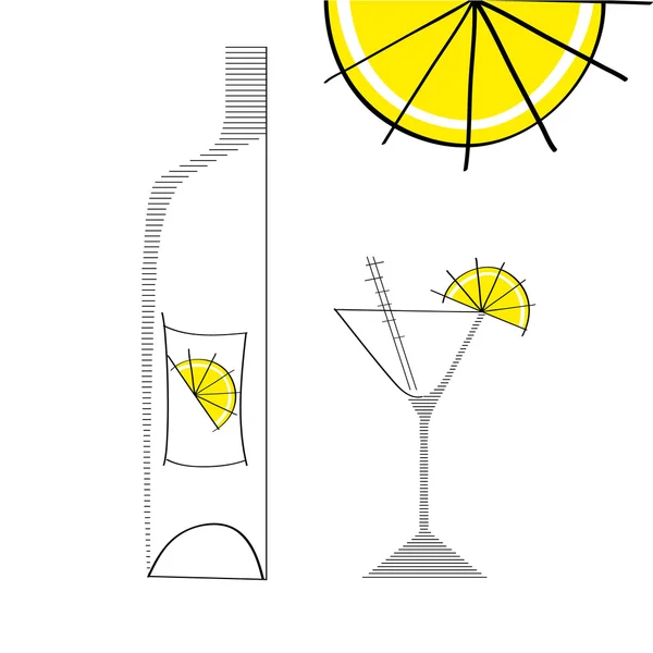 Vidrio Martini con botella y lima — Archivo Imágenes Vectoriales